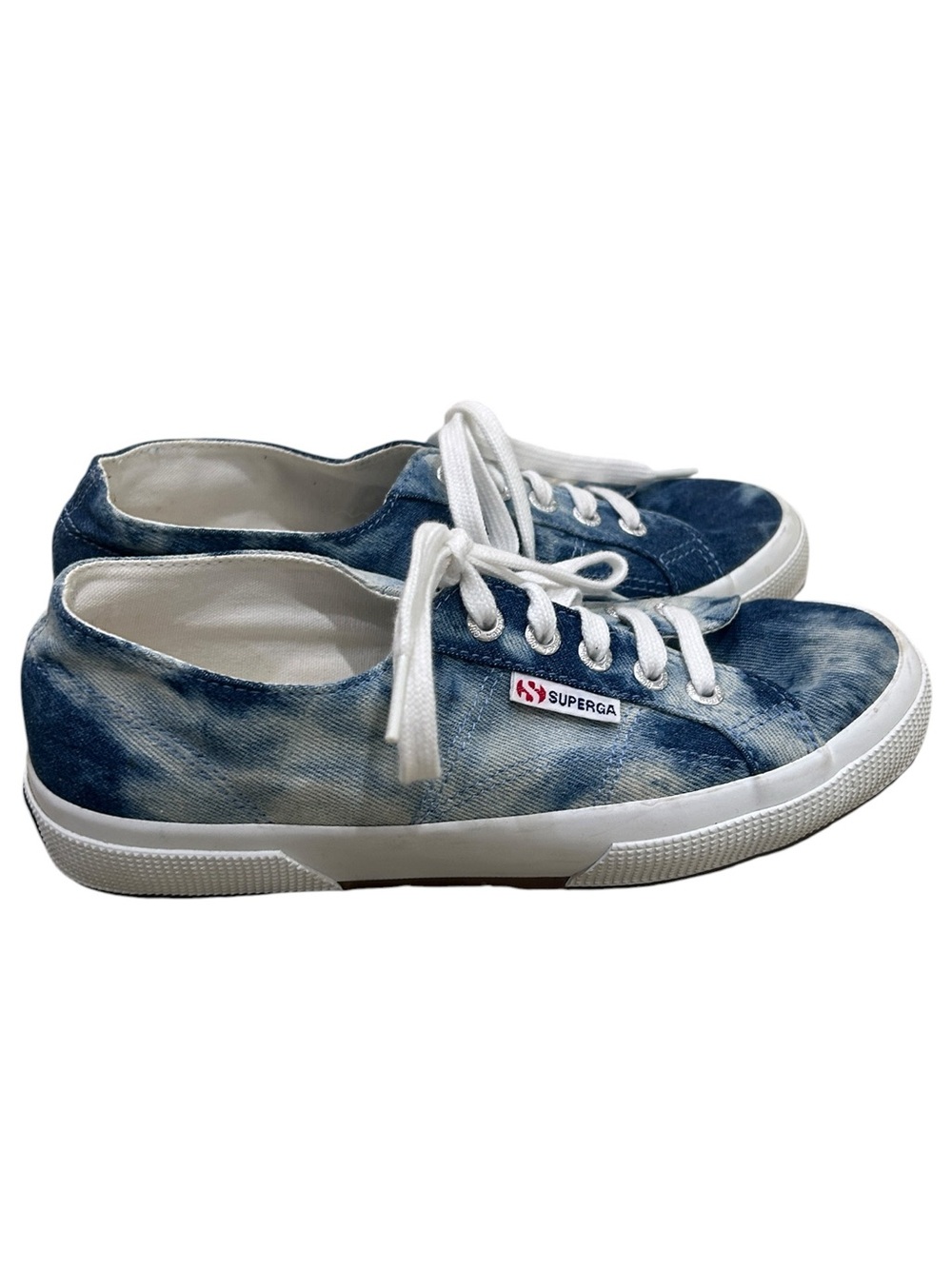 Superga Tie-Dye cotton Canvas Low Tops lace up sneakers denim Blue & White 7.5